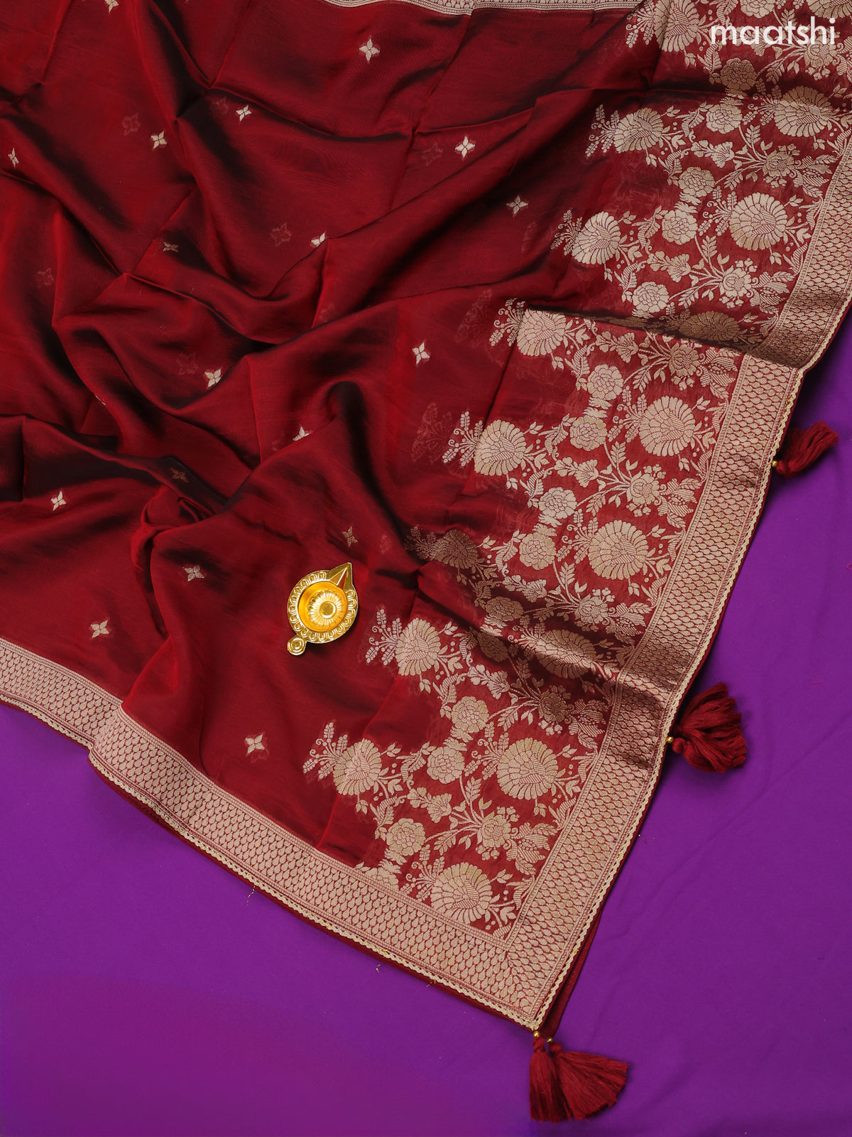 Deep Maroon Banarasi Dress Material With Allover Zari Buttas and Bottom & Dupatta