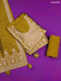 Lime Green Banarasi Dress Material With Allover Zari Buttas and Bottom & Dupatta