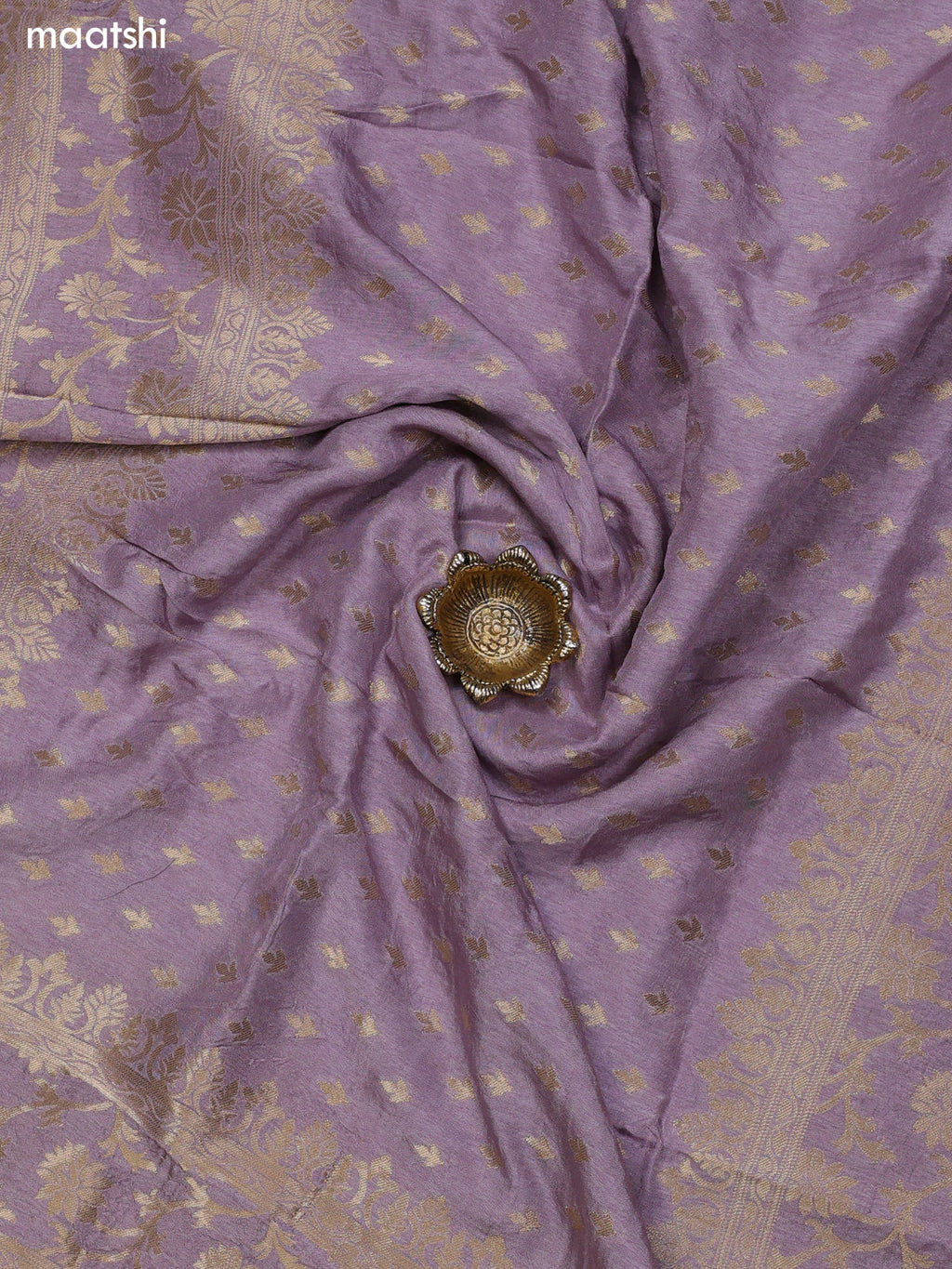 Lavender Chanderi Dress Material With Zari Buttas & Zardosi Work Neck Pattern and Bottom & Dupatta