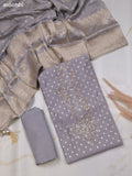 Grey Chanderi Dress Material With Zari Buttas & Zardosi Work Neck Pattern and Bottom & Dupatta