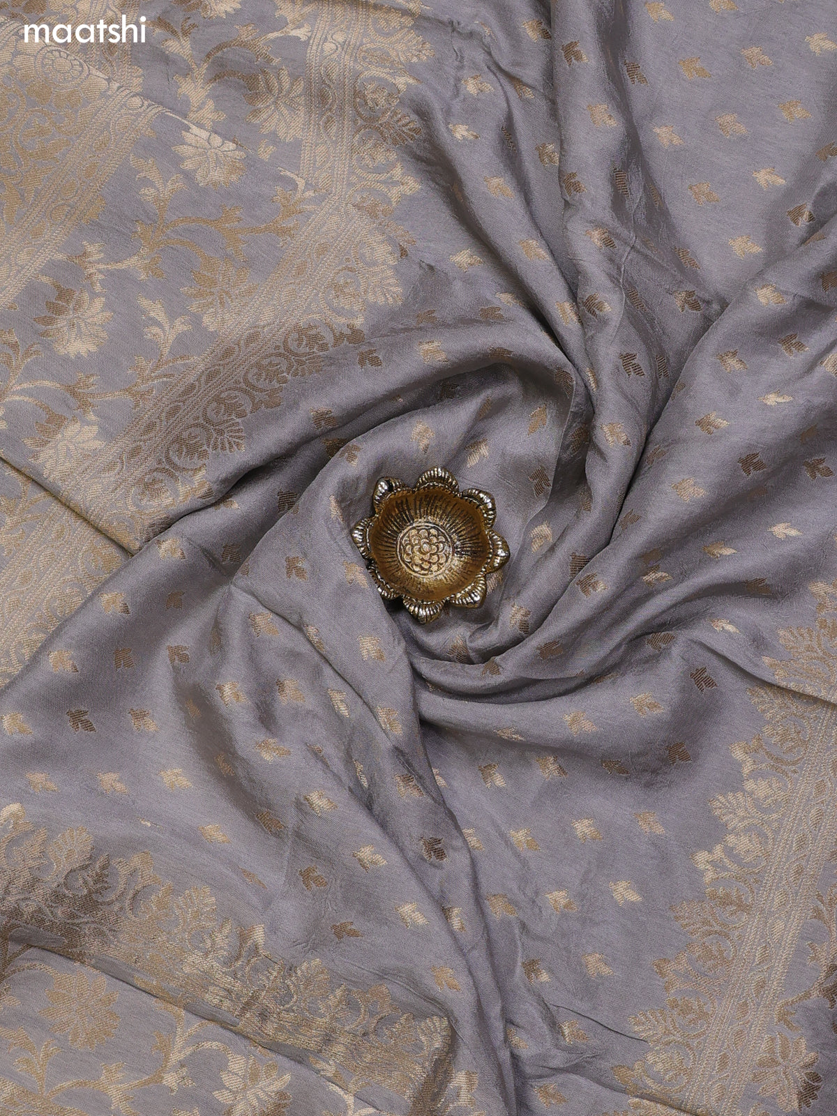 Grey Chanderi Dress Material With Zari Buttas & Zardosi Work Neck Pattern and Bottom & Dupatta