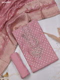Peach Chanderi Dress Material With Zari Buttas & Zardosi Work Neck Pattern and Bottom & Dupatta