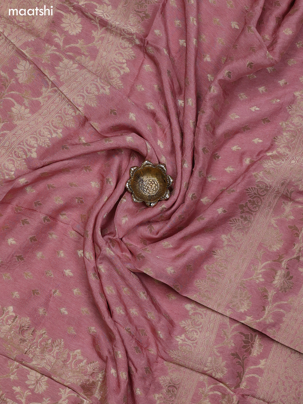 Peach Chanderi Dress Material With Zari Buttas & Zardosi Work Neck Pattern and Bottom & Dupatta