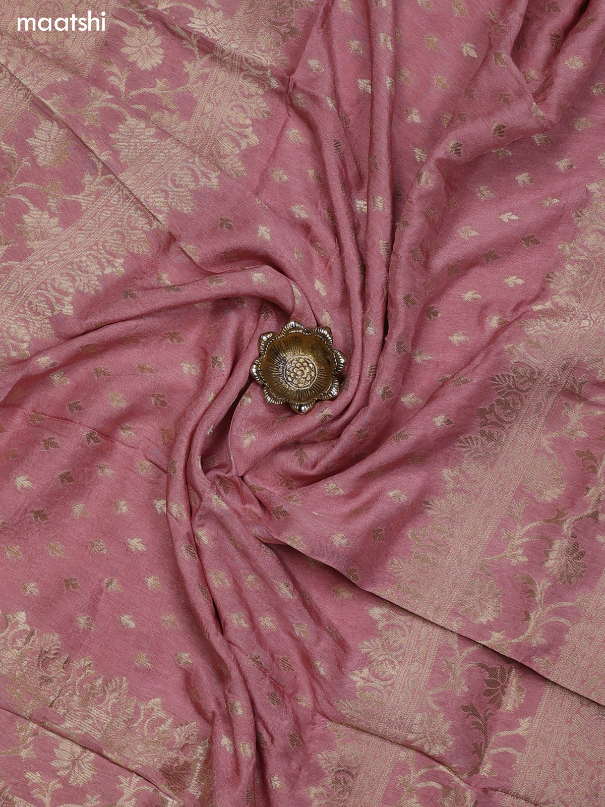 Peach Chanderi Dress Material With Zari Buttas & Zardosi Work Neck Pattern and Bottom & Dupatta