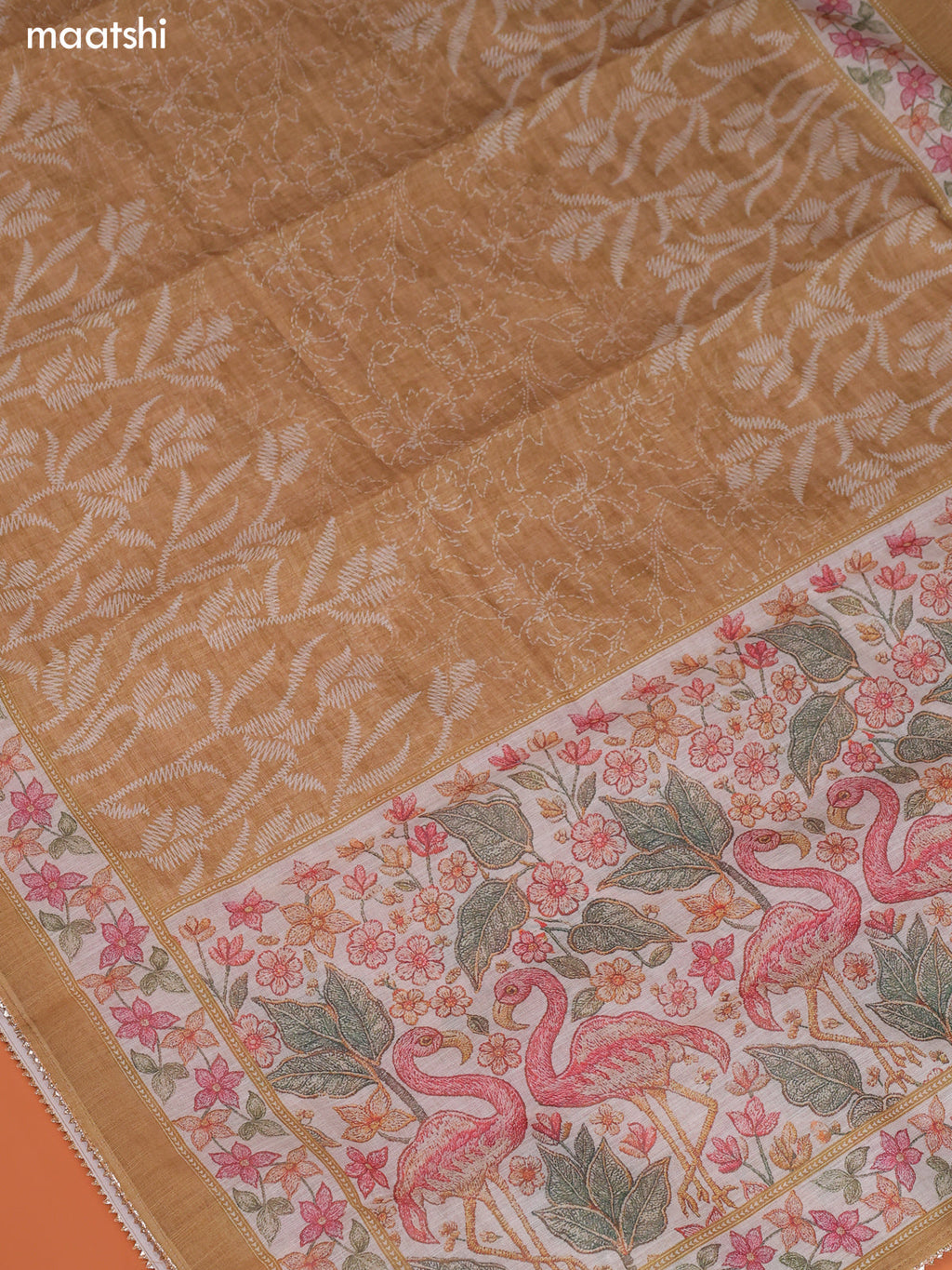 Sandal Linen Cotton Dress Material With Floral Prints & Embroidery Work