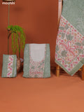 Pastel Green Linen Cotton Dress Material With Floral Prints & Embroidery Work