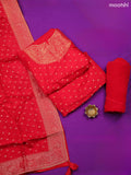 Red Banarasi Silk Dress Material With Zari Butta & Embroidery Work Neck Pattern and Bottom & Dupatta