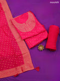 Pink Banarasi Silk Dress Material With Zari Butta & Embroidery Work Neck Pattern and Bottom & Dupatta