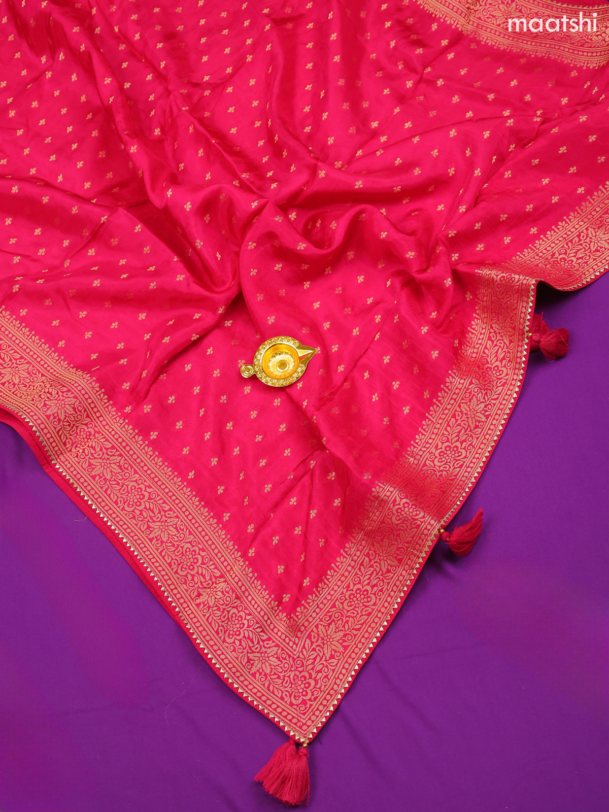 Pink Banarasi Silk Dress Material With Zari Butta & Embroidery Work Neck Pattern and Bottom & Dupatta