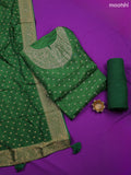 Green Banarasi Silk Dress Material With Zari Butta & Embroidery Work Neck Pattern and Bottom & Dupatta