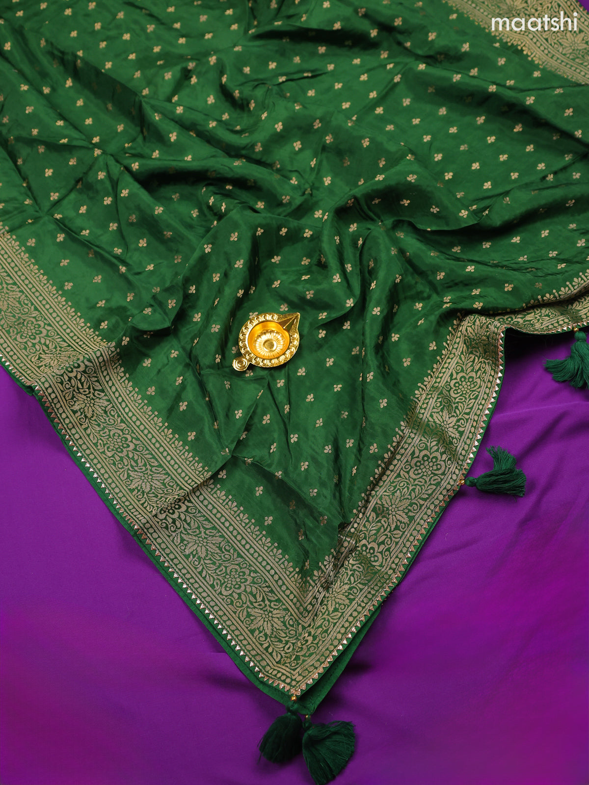 Green Banarasi Silk Dress Material With Zari Butta & Embroidery Work Neck Pattern and Bottom & Dupatta