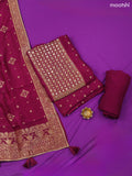 Wine Banarasi Silk Dress Material With Zari Butta & Embroidery Work Neck Pattern and Bottom & Dupatta