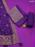Violet Banarasi Silk Dress Material With Zari Butta & Embroidery Work Neck Pattern and Bottom & Dupatta