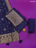 Navy Blue Banarasi Silk Dress Material With Zari Butta & Embroidery Work Neck Pattern and Bottom & Dupatta