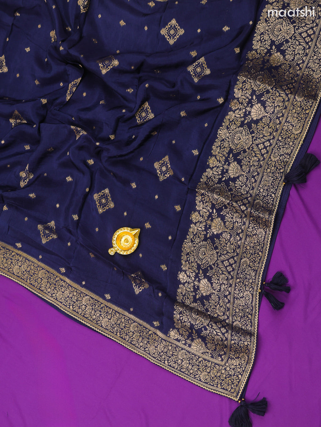 Navy Blue Banarasi Silk Dress Material With Zari Butta & Embroidery Work Neck Pattern and Bottom & Dupatta