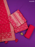 Pink Banarasi Silk Dress Material With Allover Zari Weaves and Bottom & Dupatta