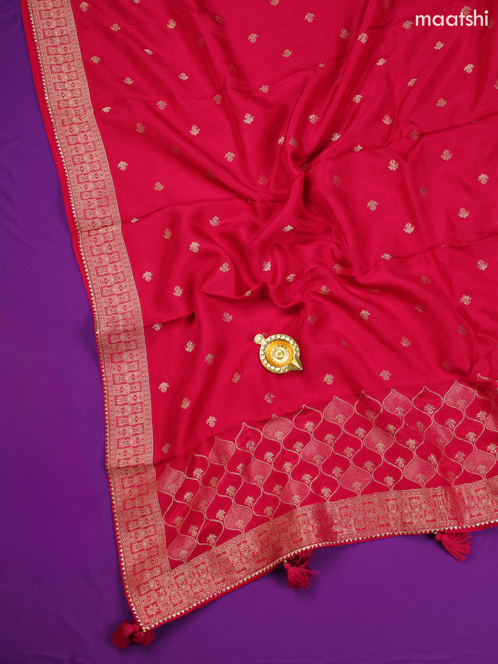 Pink Banarasi Silk Dress Material With Allover Zari Weaves and Bottom & Dupatta