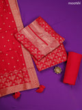 Red Banarasi Silk Dress Material With Allover Zari Weaves and Bottom & Dupatta