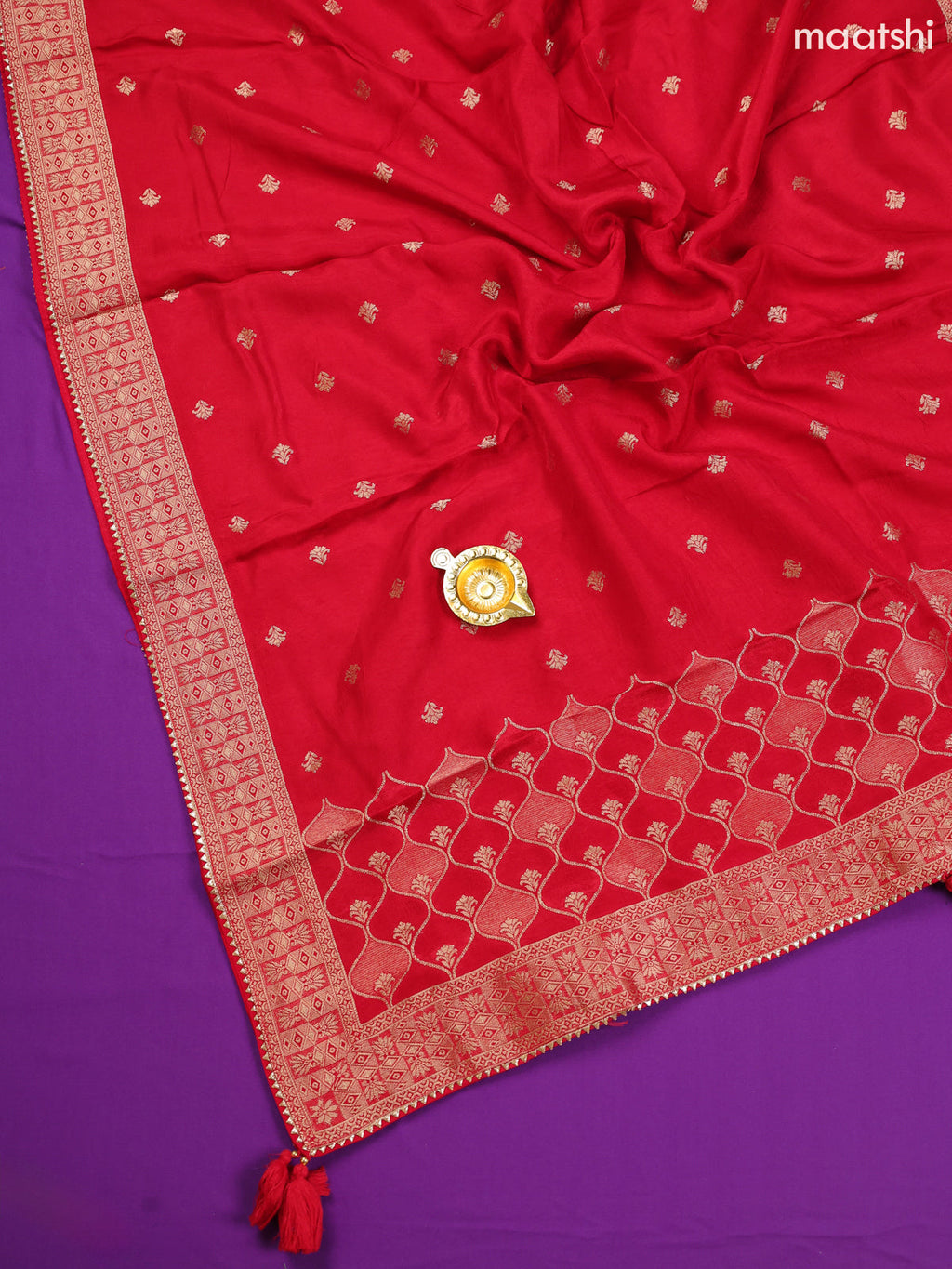 Red Banarasi Silk Dress Material With Allover Zari Weaves and Bottom & Dupatta