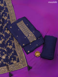 Navy Blue Banarasi Silk Dress Material With Zari Neck Pattern and Bottom & Dupatta