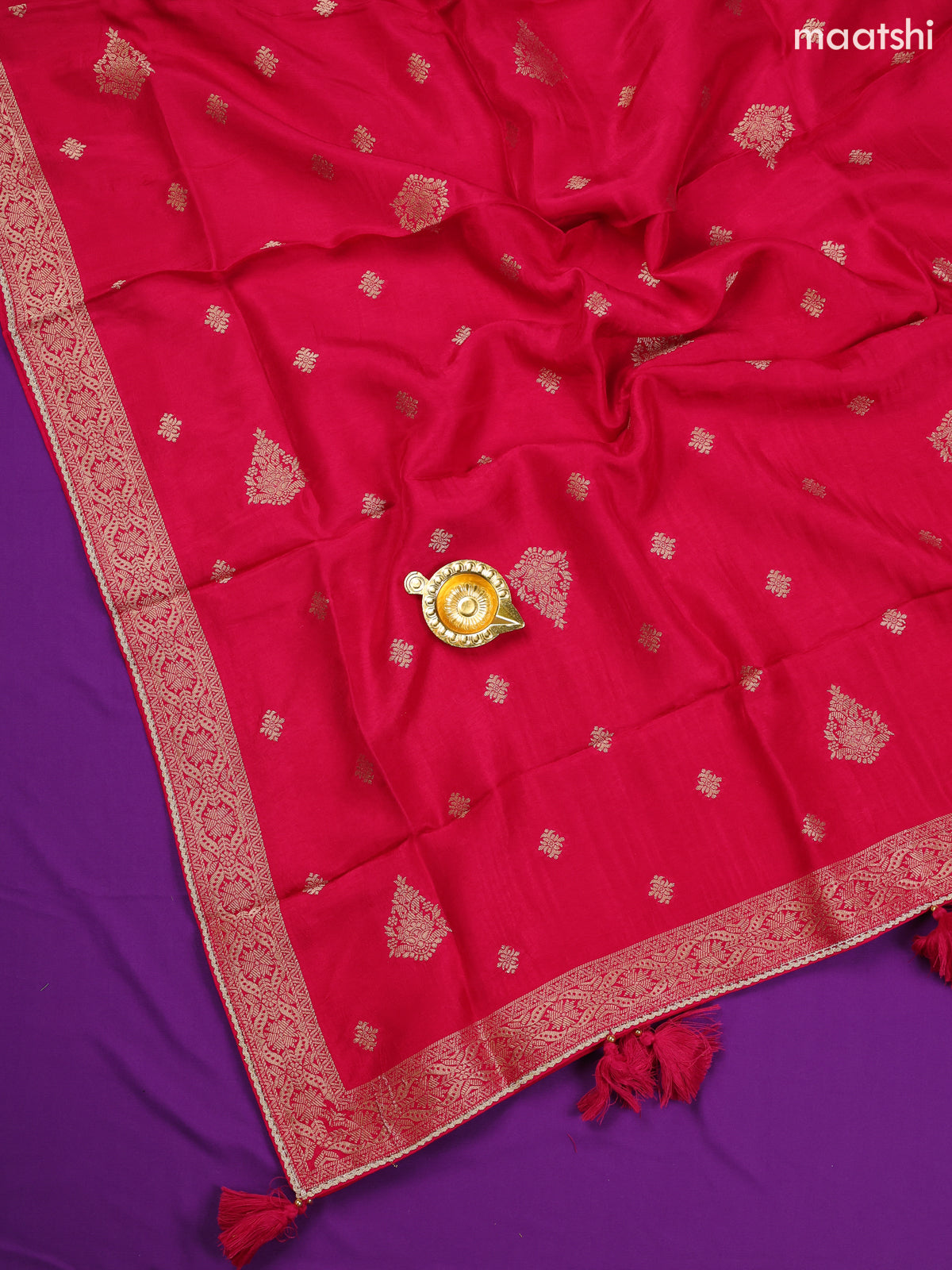 Pink Banarasi Silk Dress Material With Zari Neck Pattern and Bottom & Dupatta