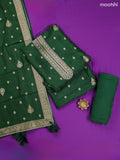 Green Banarasi Silk Dress Material With Zari Neck Pattern and Bottom & Dupatta