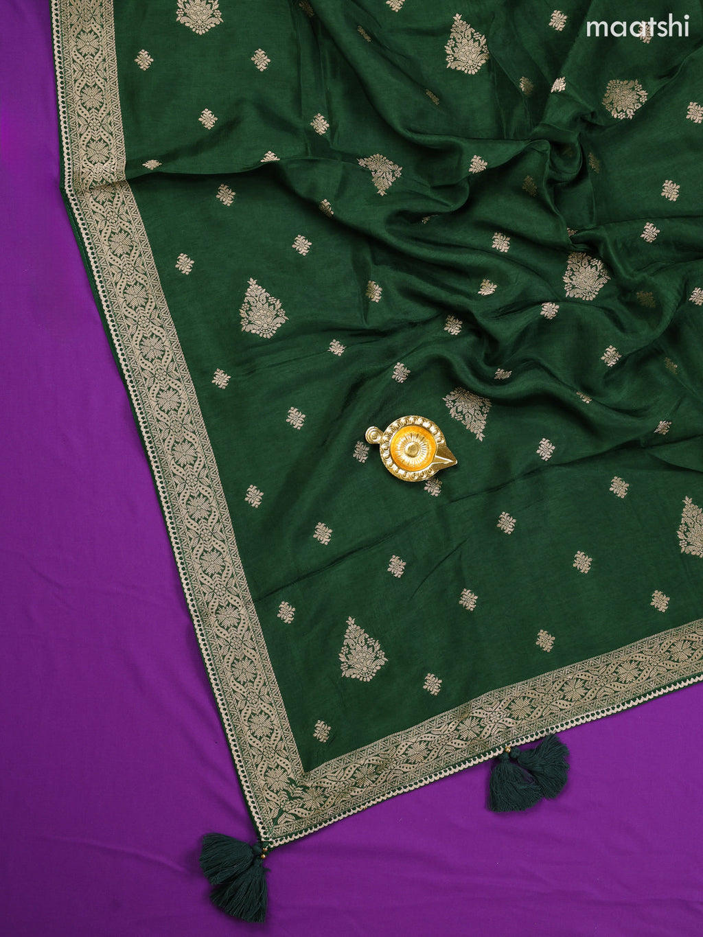 Green Banarasi Silk Dress Material With Zari Neck Pattern and Bottom & Dupatta