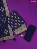Royal Blue Banarasi Silk Dress Material With Zari Work Neck Pattern and Bottom & Dupatta