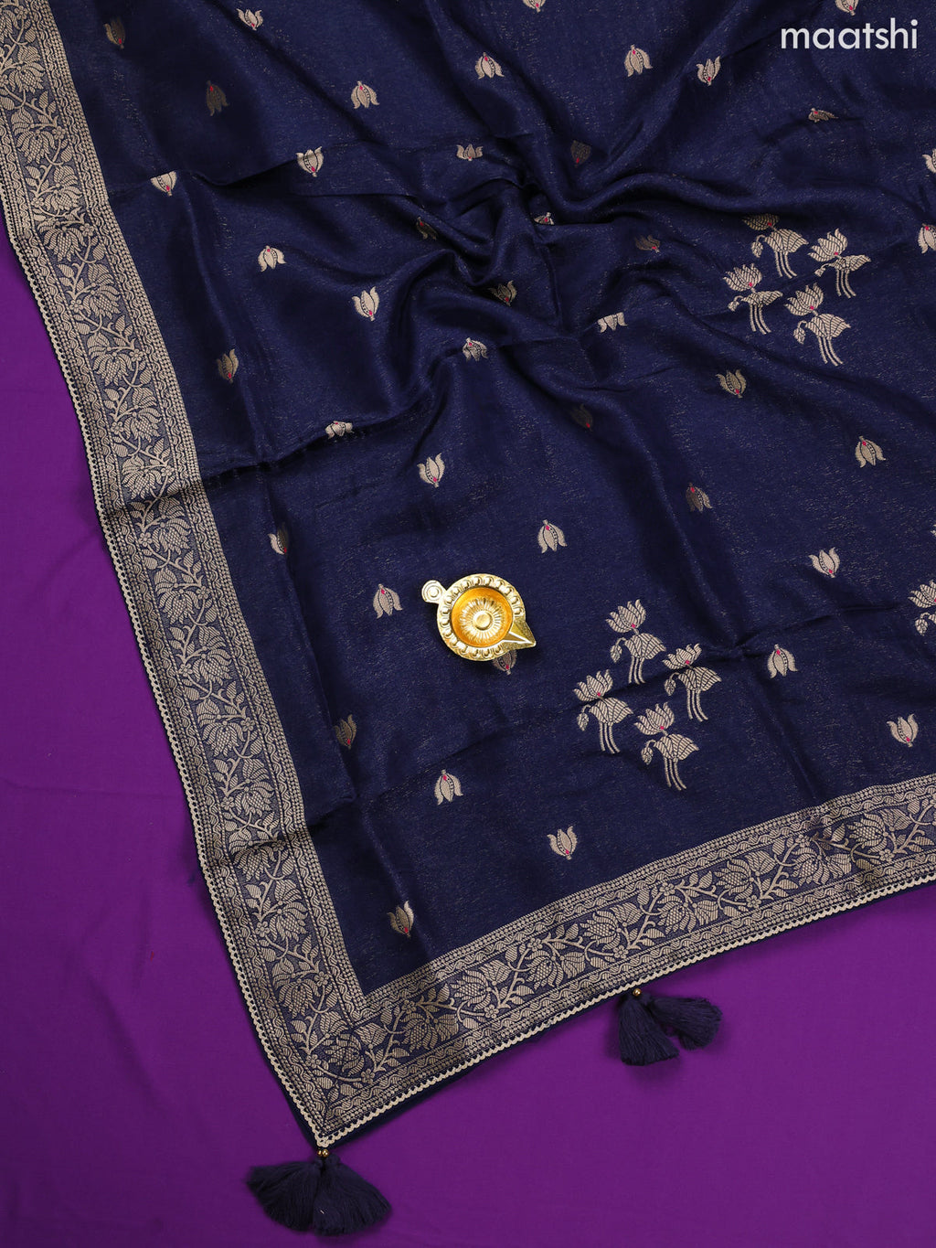 Royal Blue Banarasi Silk Dress Material With Zari Work Neck Pattern and Bottom & Dupatta