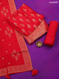 Red Banarasi Silk Dress Material With Zari Work Neck Pattern and Bottom & Dupatta