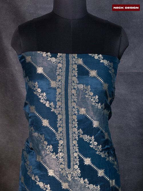 Banarasi silk dress material peacock green with allover zari weaves and bottom & banarasi style dupatta