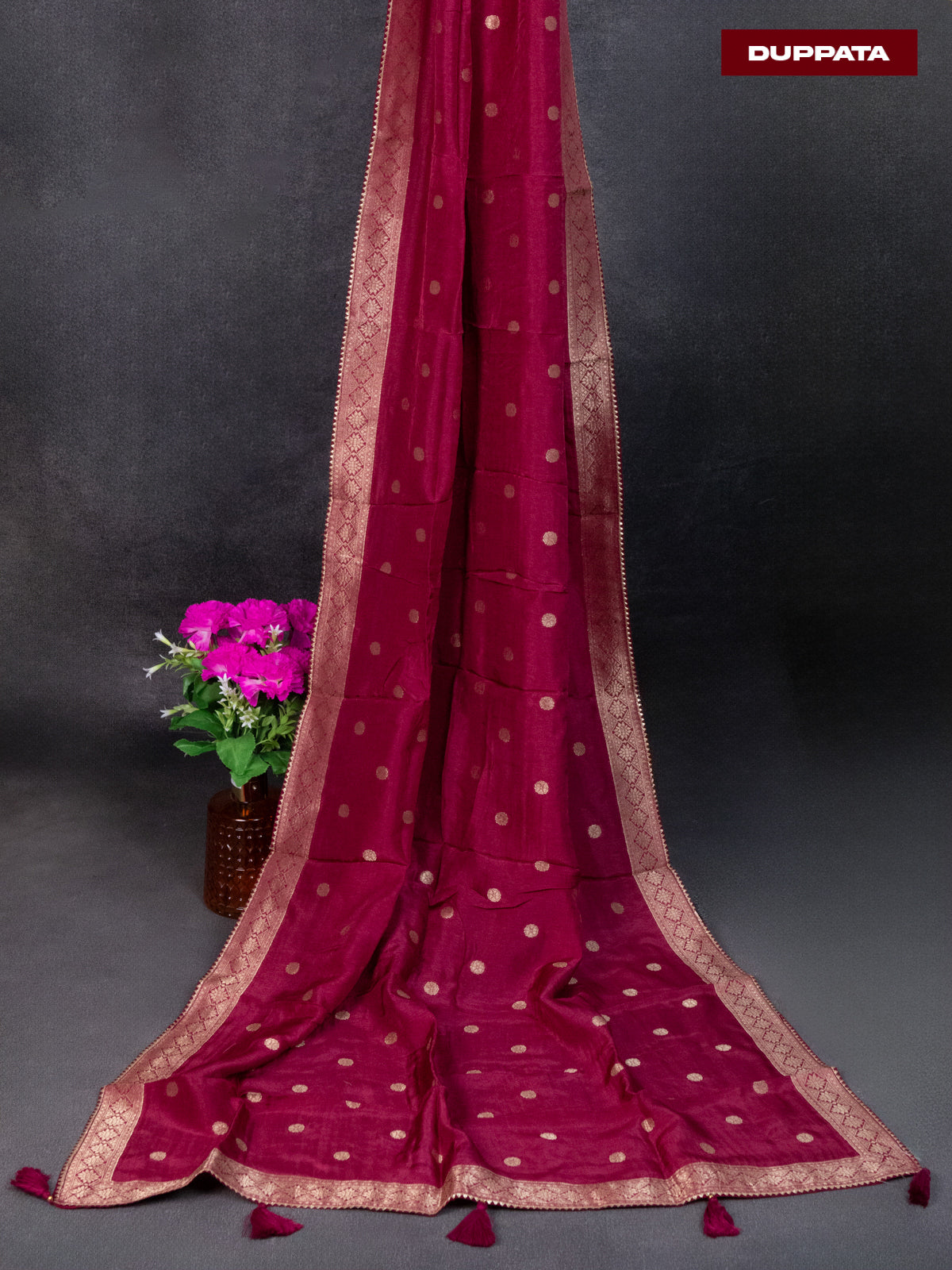 Banarasi silk dress material maroon shade with allover zari weaves and bottom & banarasi style dupatta