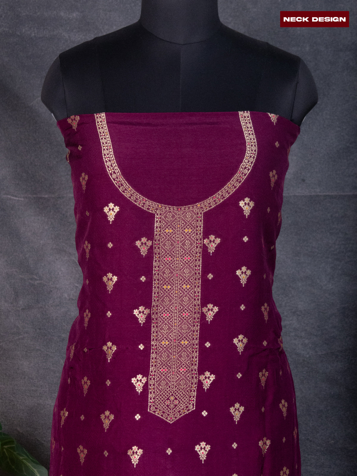 Banarasi silk dress material wine shade and allover self emboss & zari buttas and bottom & banarasi style dupatta