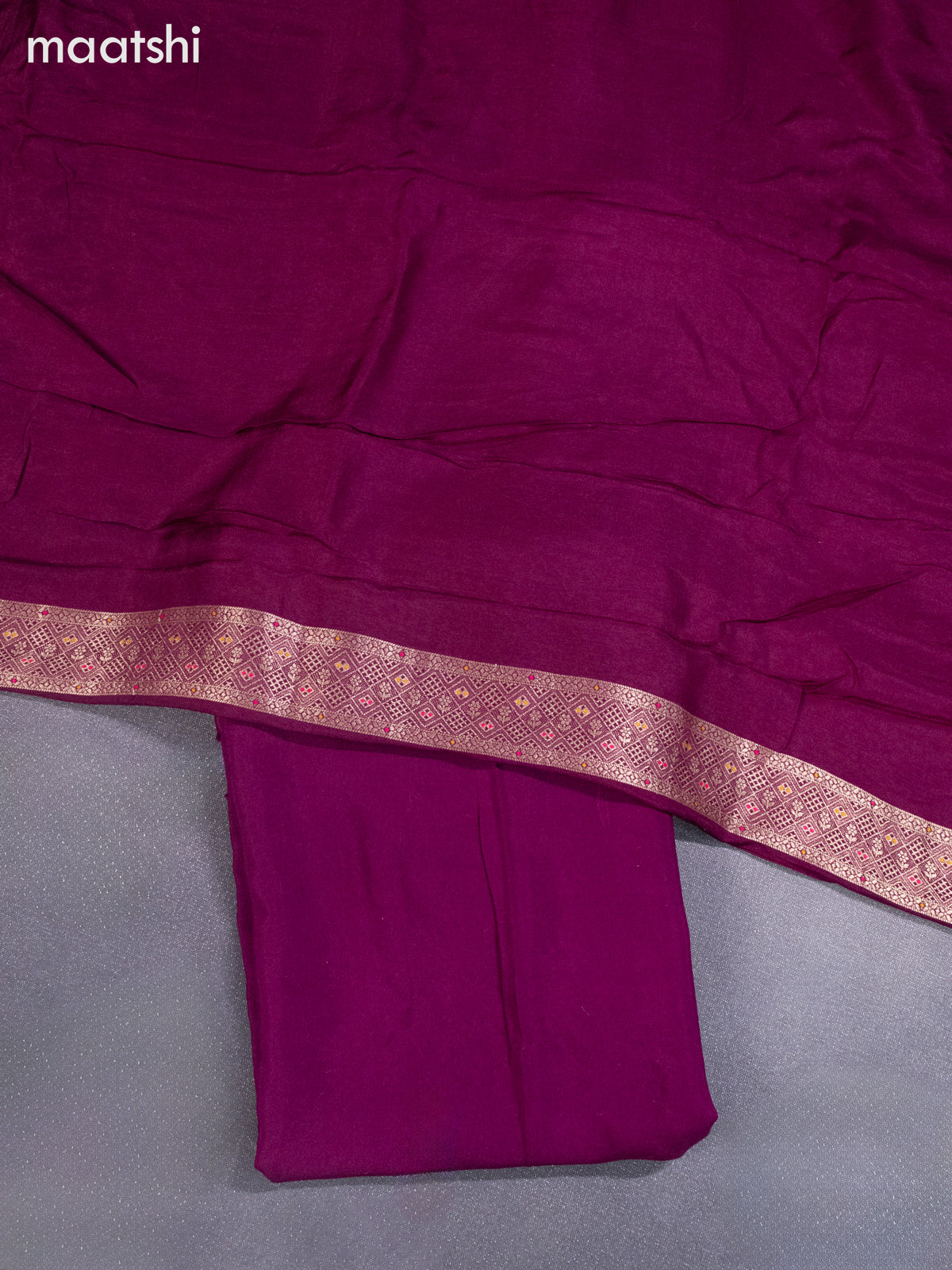 Banarasi silk dress material wine shade and allover self emboss & zari buttas and bottom & banarasi style dupatta