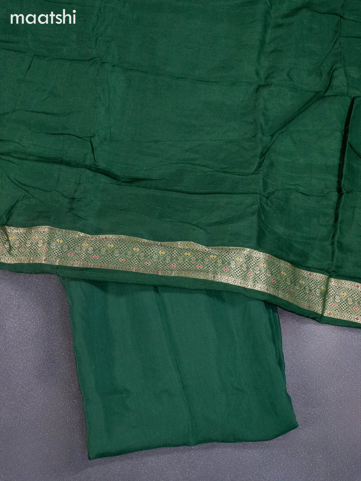 Banarasi silk dress material green and allover self emboss & zari buttas and bottom & banarasi style dupatta