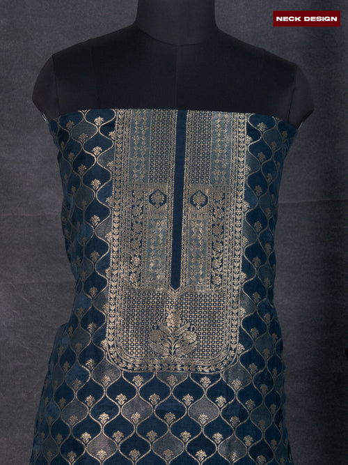 Banarasi silk dress material peacock green with allover zari weaves and bottom & banarasi style dupatta