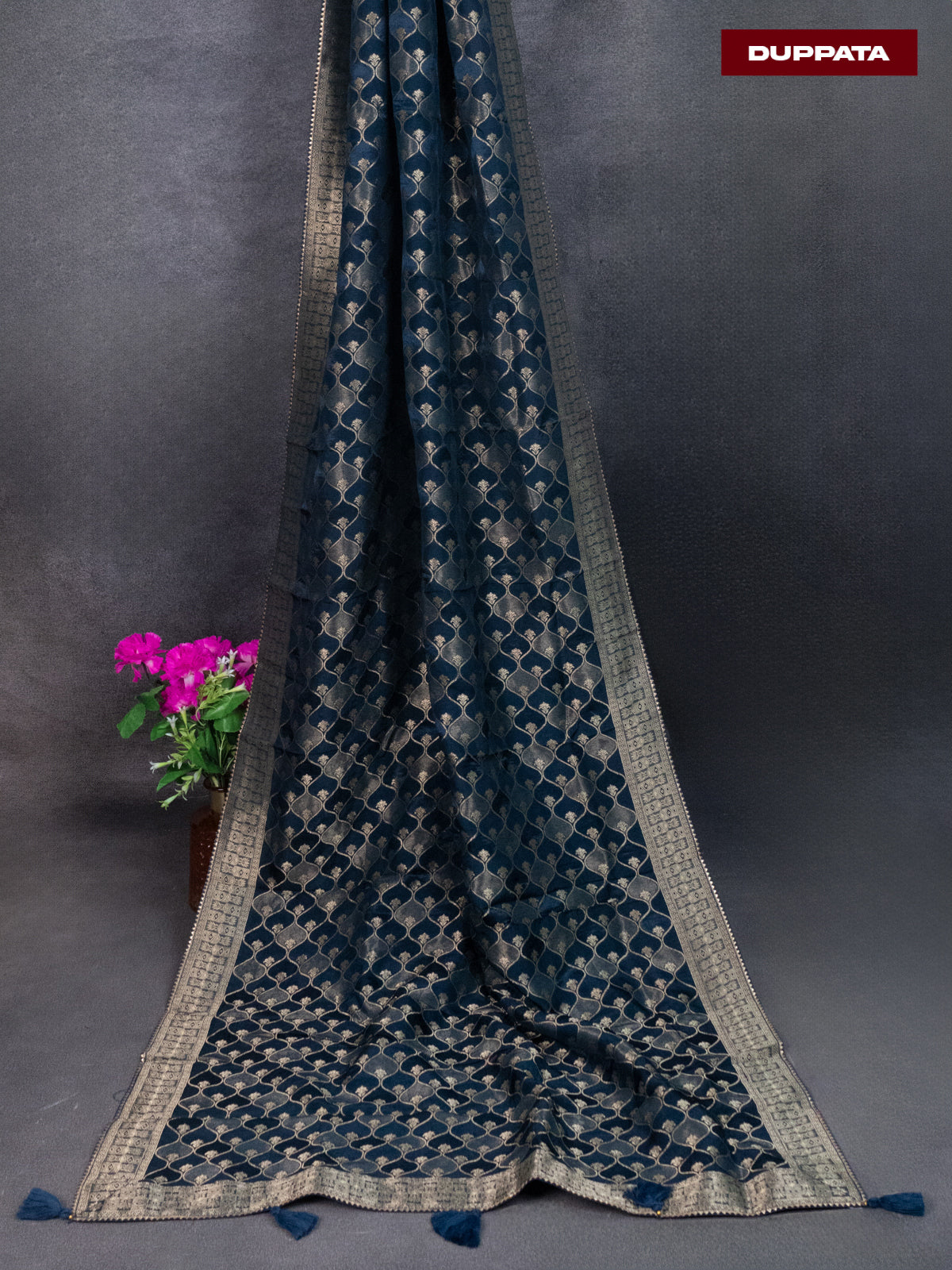 Banarasi silk dress material peacock green with allover zari weaves and bottom & banarasi style dupatta