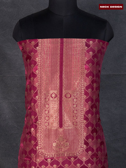Banarasi silk dress material maroon shade with allover zari weaves and bottom & banarasi style dupatta