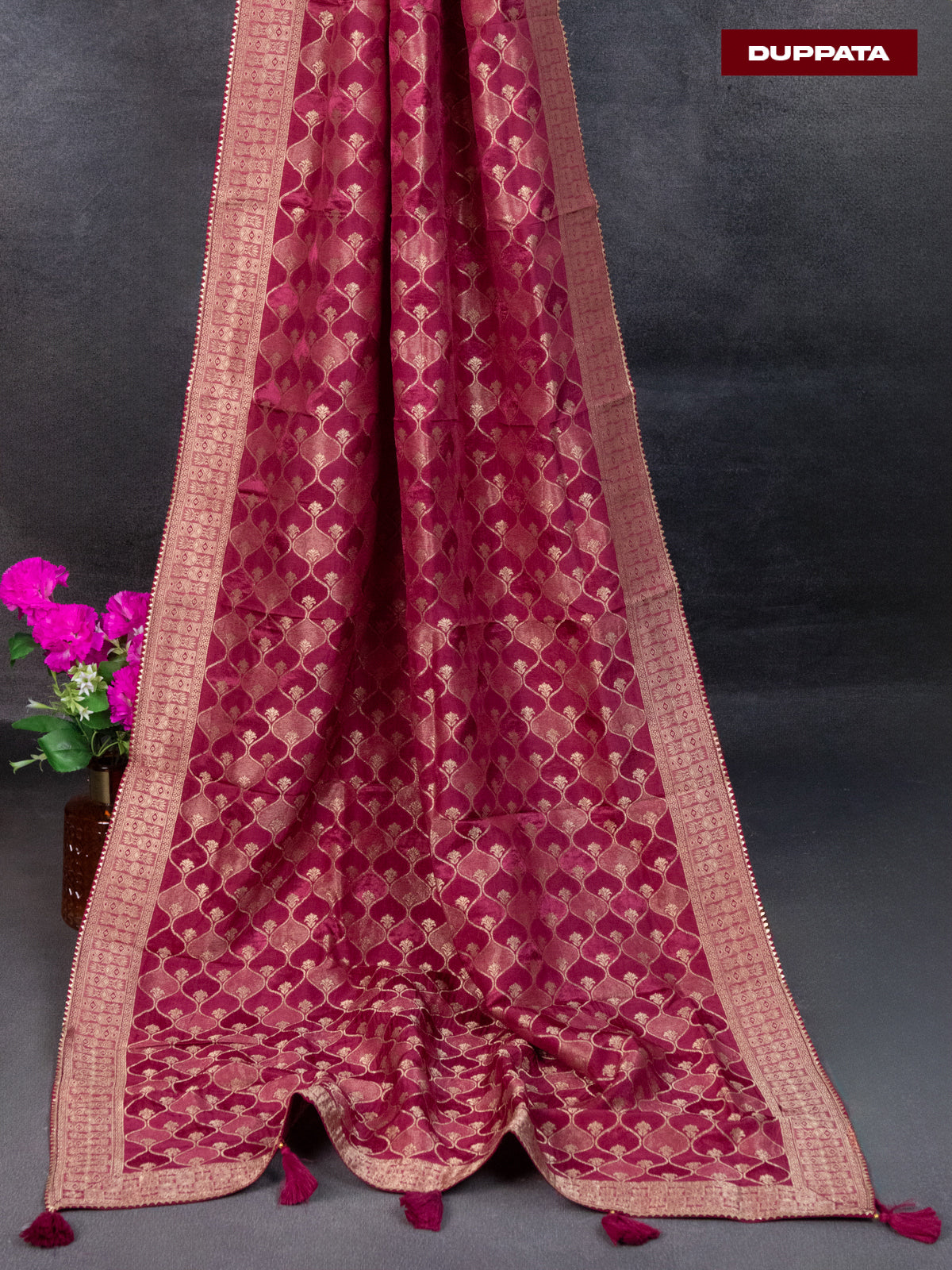 Banarasi silk dress material maroon shade with allover zari weaves and bottom & banarasi style dupatta