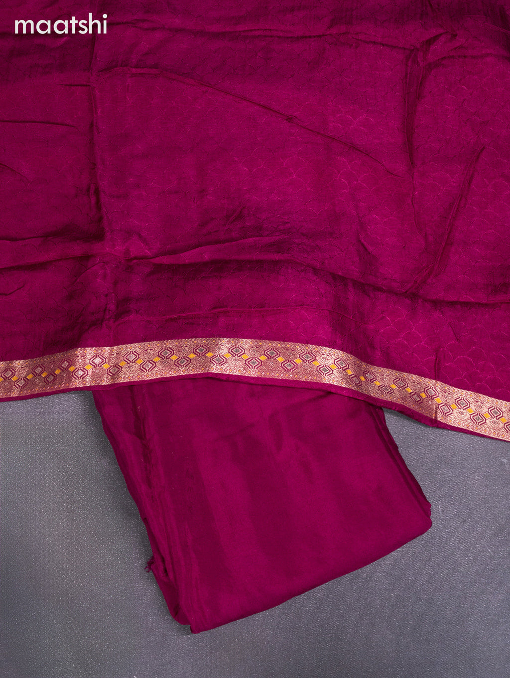 Banarasi silk dress material wine shade and allover self emboss & zari buttas and bottom & banarasi style dupatta