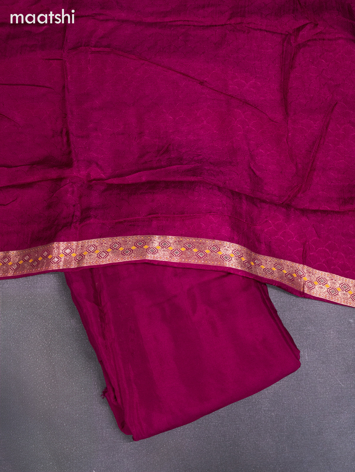 Banarasi silk dress material wine shade and allover self emboss & zari buttas and bottom & banarasi style dupatta