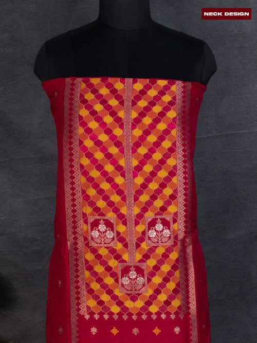 Banarasi silk dress material pink and allover self emboss & zari buttas and bottom & banarasi style dupatta