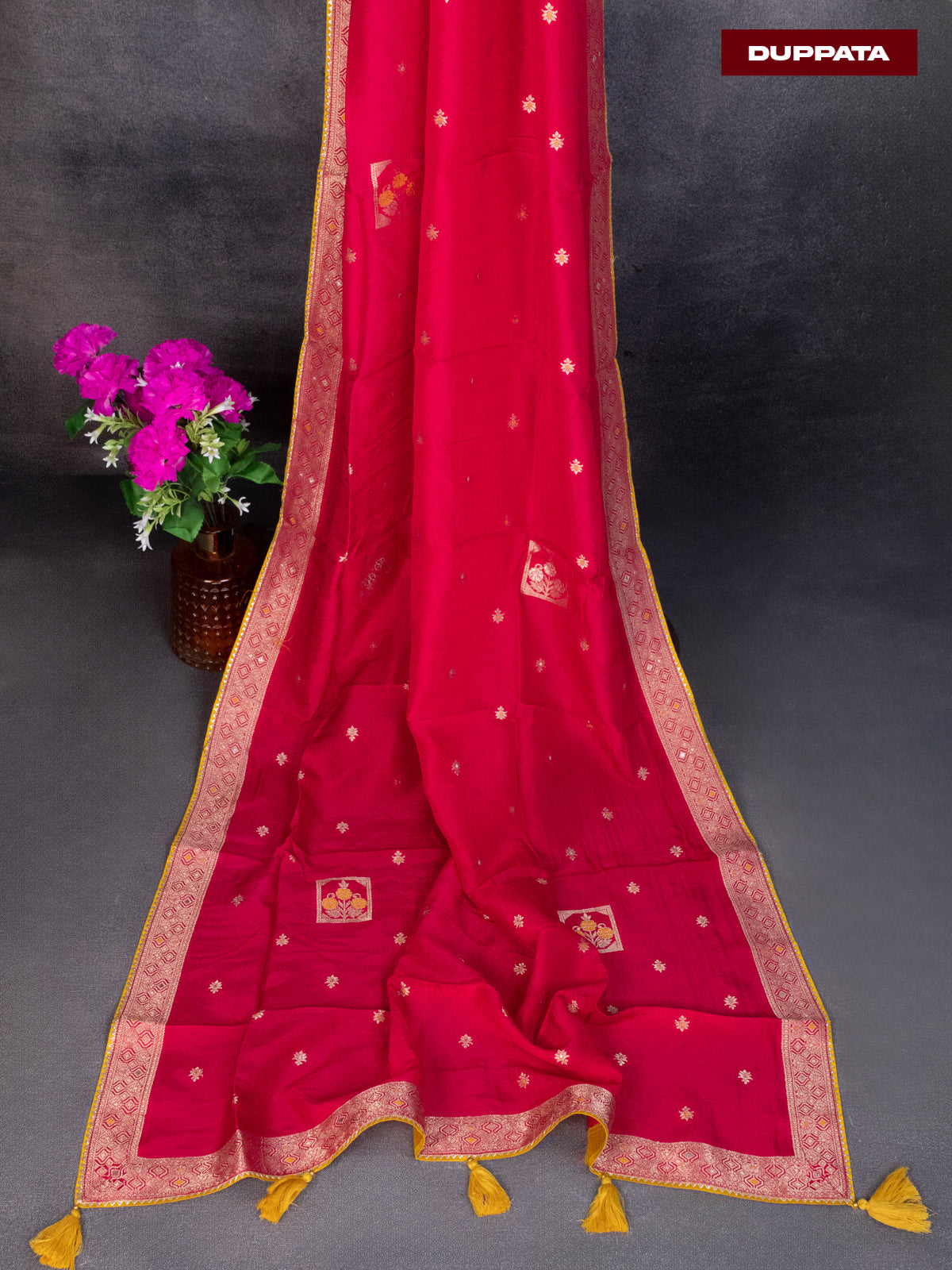 Banarasi silk dress material pink and allover self emboss & zari buttas and bottom & banarasi style dupatta