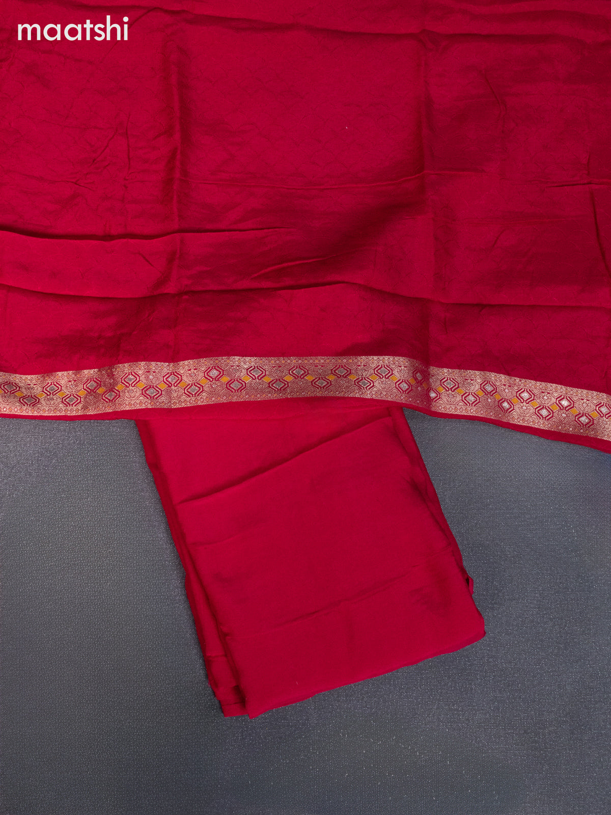 Banarasi silk dress material pink and allover self emboss & zari buttas and bottom & banarasi style dupatta