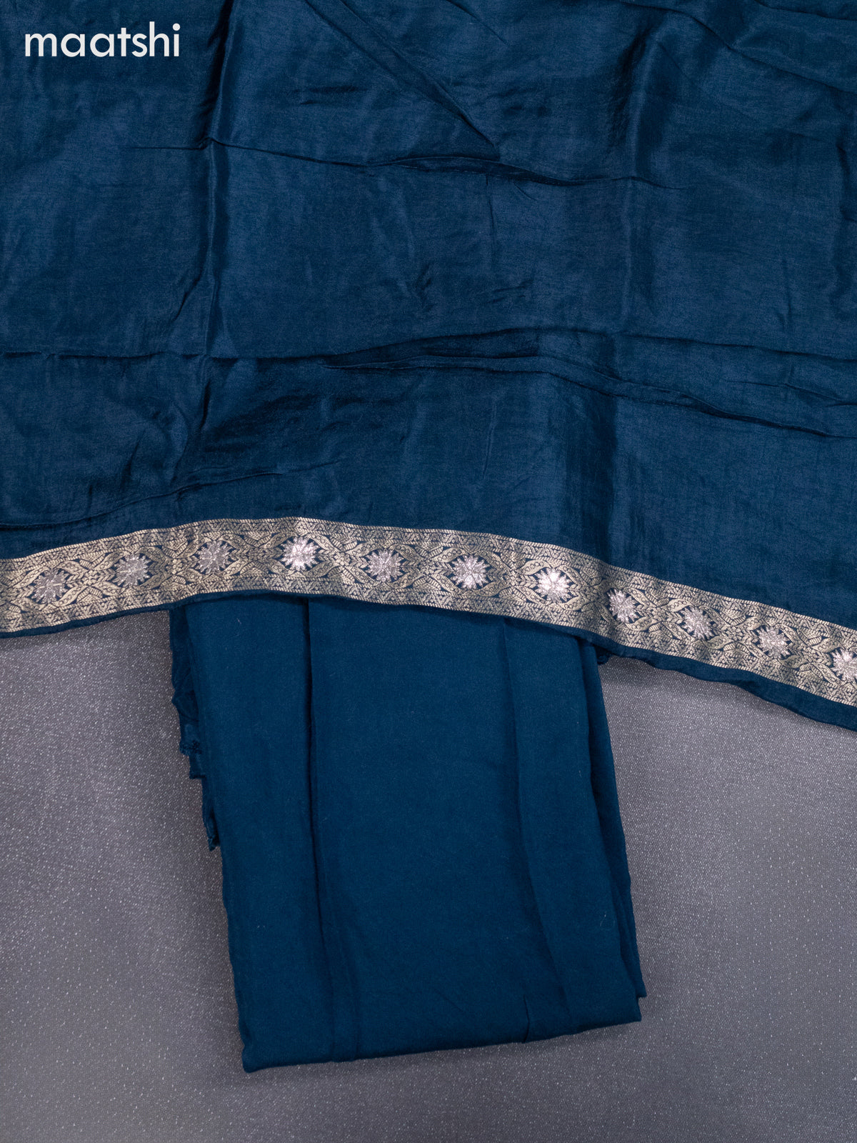 Banarasi silk dress material peacock green and allover self emboss & zari buttas and bottom & banarasi style dupatta