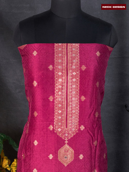 Banarasi silk dress material maroon shade and allover self emboss & zari buttas and bottom & banarasi style dupatta