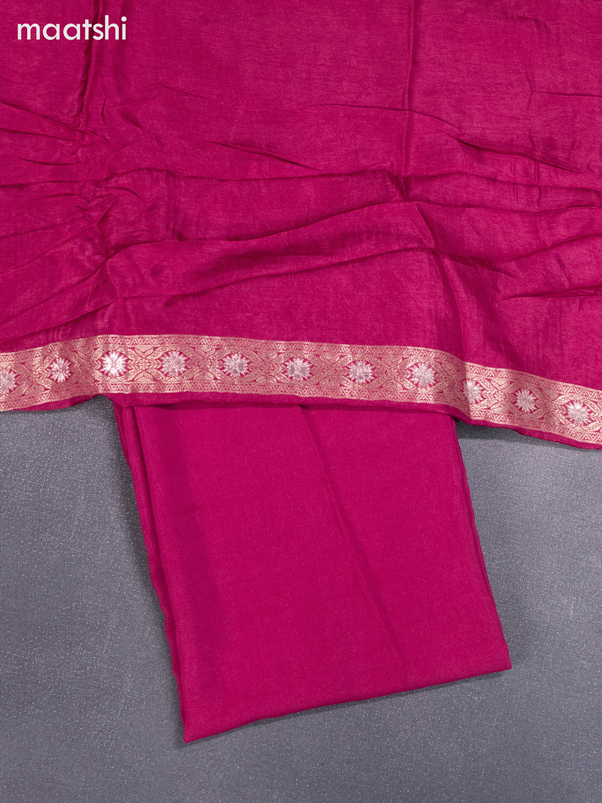 Banarasi silk dress material maroon shade and allover self emboss & zari buttas and bottom & banarasi style dupatta