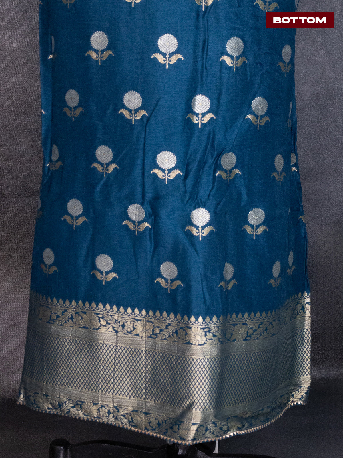 Banarasi silk dress material peacock blue with silver & gold zari buttas and bottom & banarasi style dupatta