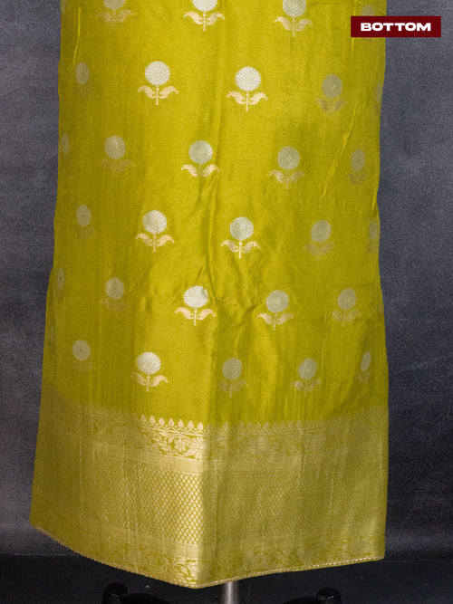 Banarasi silk dress material lime green with silver & gold zari buttas and bottom & banarasi style dupatta