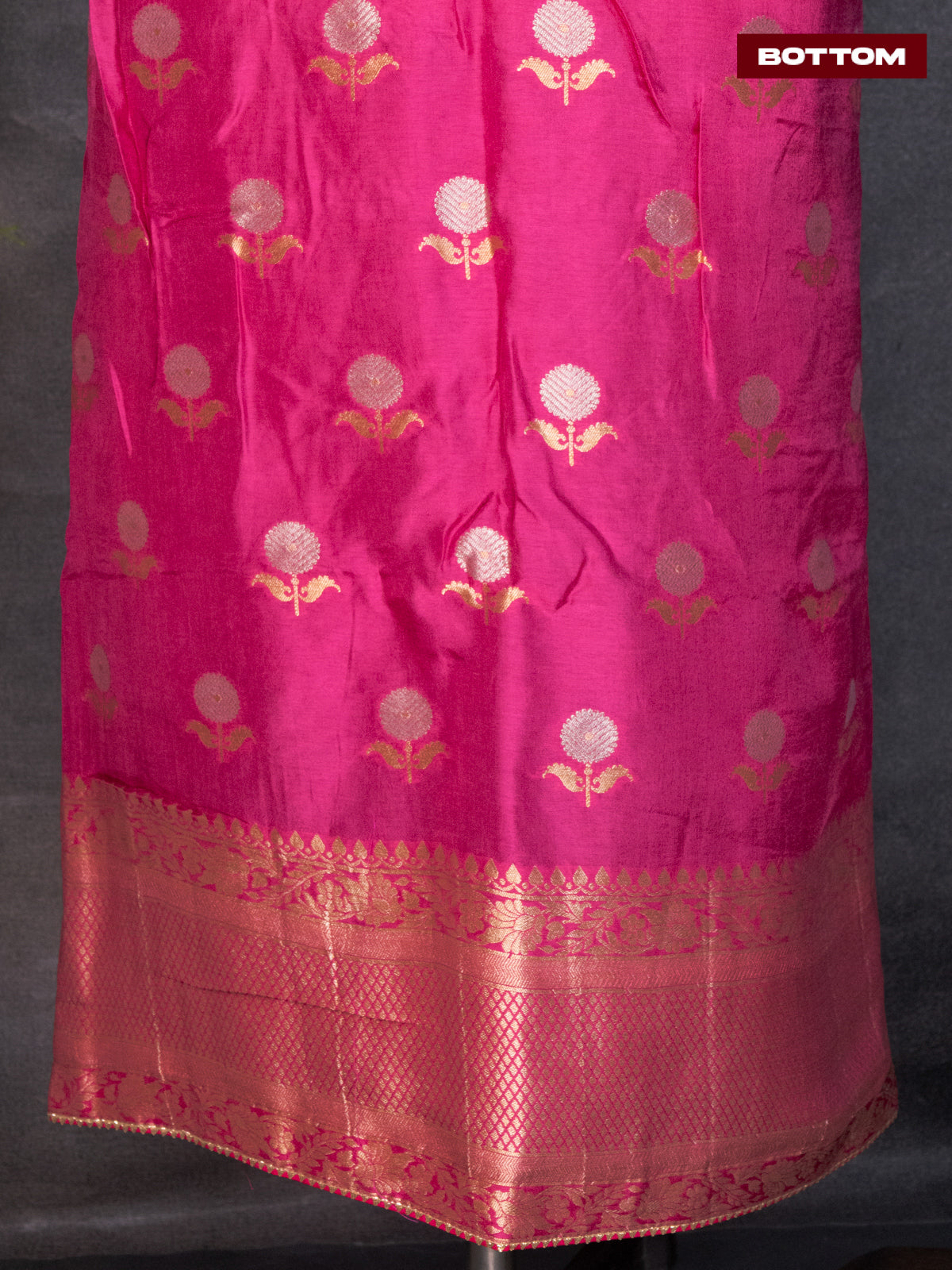 Banarasi silk dress material peach pink with silver & gold zari buttas and bottom & banarasi style dupatta